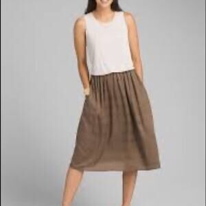 Prana Perry Midi Dress cream and taupe modal tank style with pockets size small